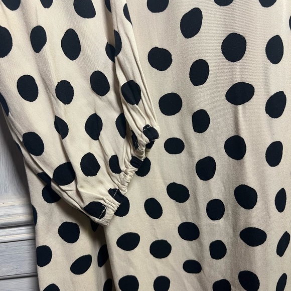 Boutique Fantastica Cream Serval Print Polka Dot Tie Neck Swing Mini Dress - Picture 5 of 9